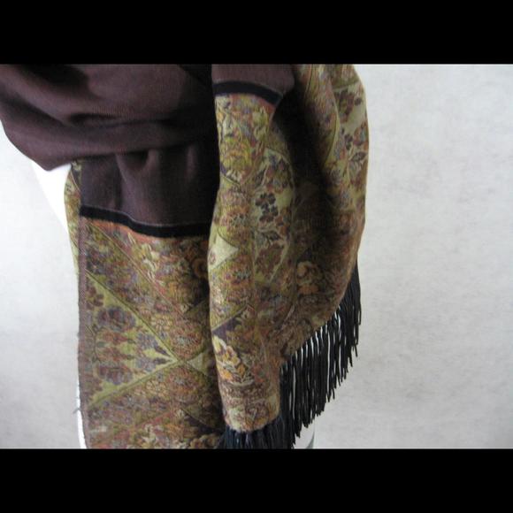 Wool Pashmina Shawl Shoulder Wrap Made in Nepal Boho Clothing Accessories Brown - Picture 9 of 9